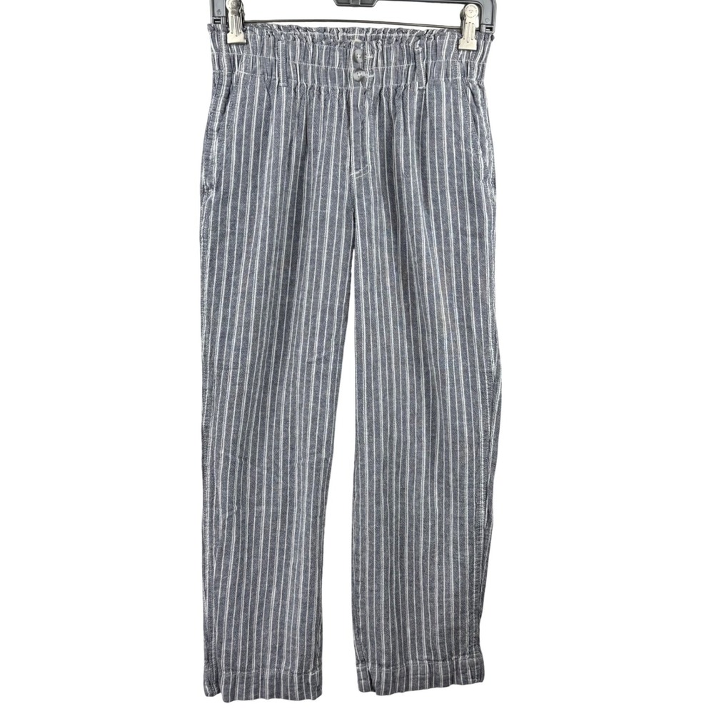 Briggs Striped Linen Blend Pants Womens Small Grey White Paperbag Waist Nautical